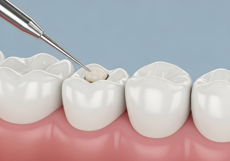 セラミックの詰め物で治療する様子
